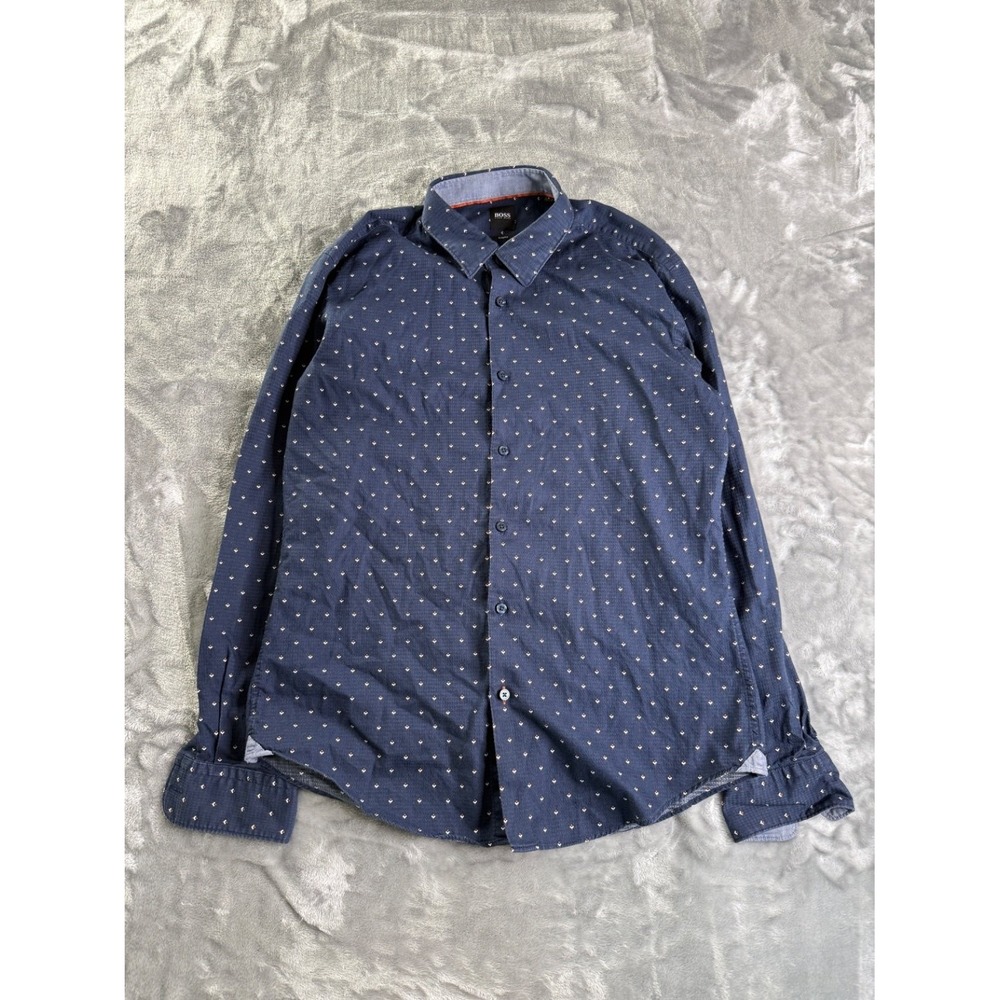 Hugo Boss Slim Fit Men's Button-Up L Blue Adjustable Button Cuffs